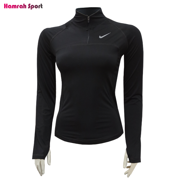 تیشرت ورزشی آستین بلند زنانه نایک nike مدل نیم زیپ انگشتی اعلا