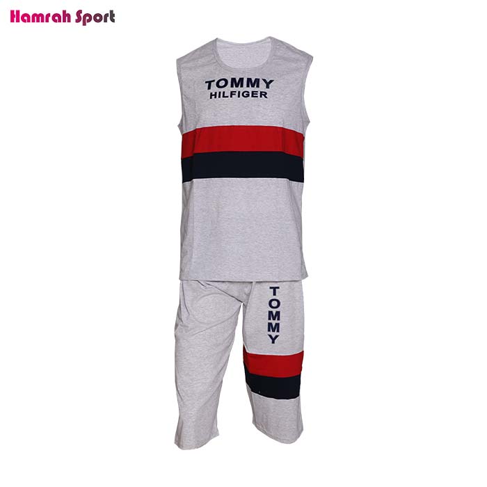 ست تاپ و شلوارک ورزشی مردانه TOMMY ملانژ پنبه ای اعلا