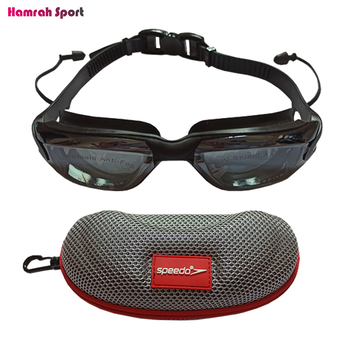 عینک شنا اسپیدو speedo جیوه ای دارای گوش گیر و کیف حمل اعلا