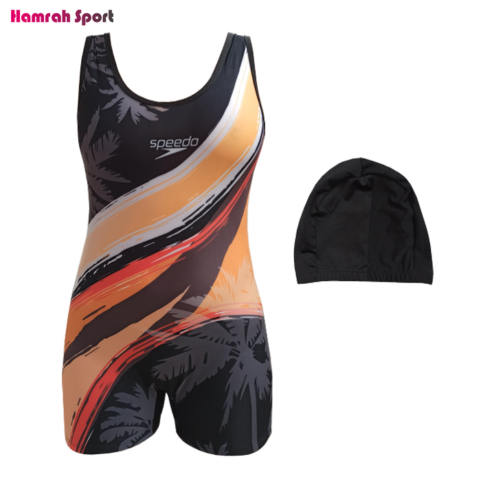 مایو شنا زنانه پادار طرح اسپیدو SPEEDO کلاه دار