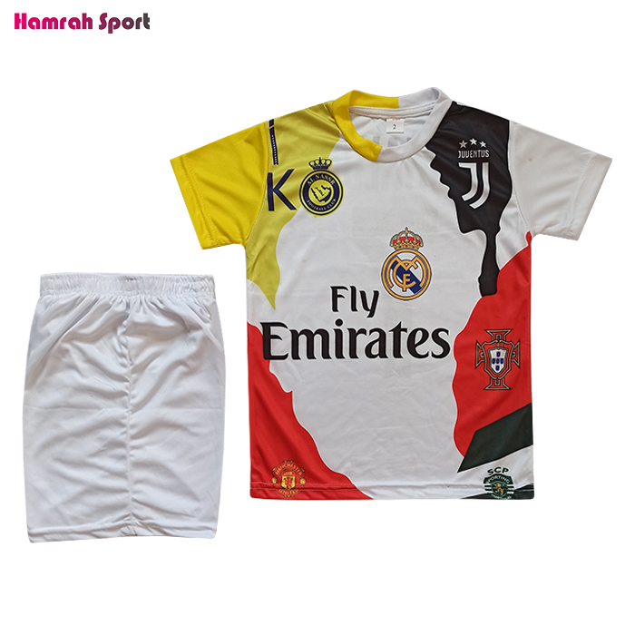 لباس منتخب رونالدو ست پیراهن و شورت فلامنت سوزنی اعلا