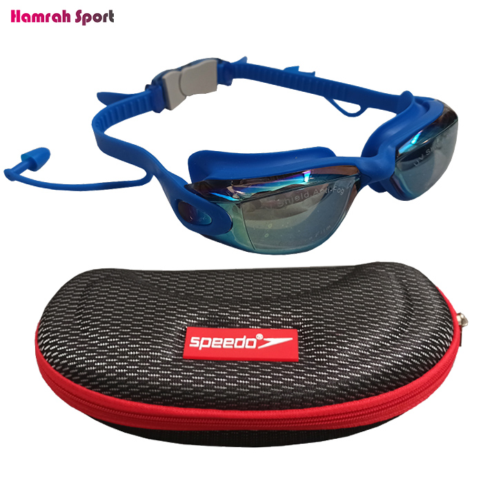 عینک شنا اسپیدو speedo جیوه ای دارای گوش گیر و کیف حمل اعلا
